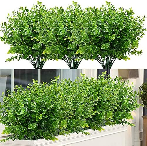 ArtBloom 8 Bundles Outdoor Artificial Boxwood UV Resistant Fake Stems Plants, Faux Plastic Greenery  | Amazon (US)