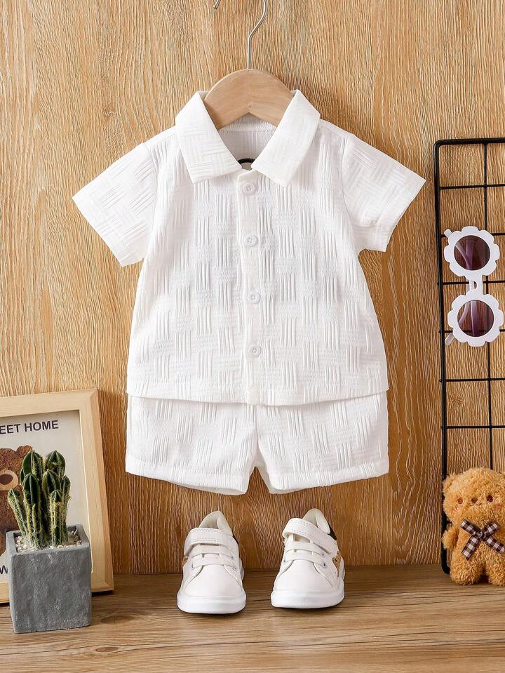 Baby Boy Textured Short Sleeve Shirt And Shorts Set, Streetwear Style | SHEIN