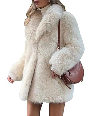 PEHMEA Women's Mid-Length Faux Fur Coats Winter Warm Fuzzy Jackets Lapel Fashion Luxury Fluffy Sh... | Amazon (US)