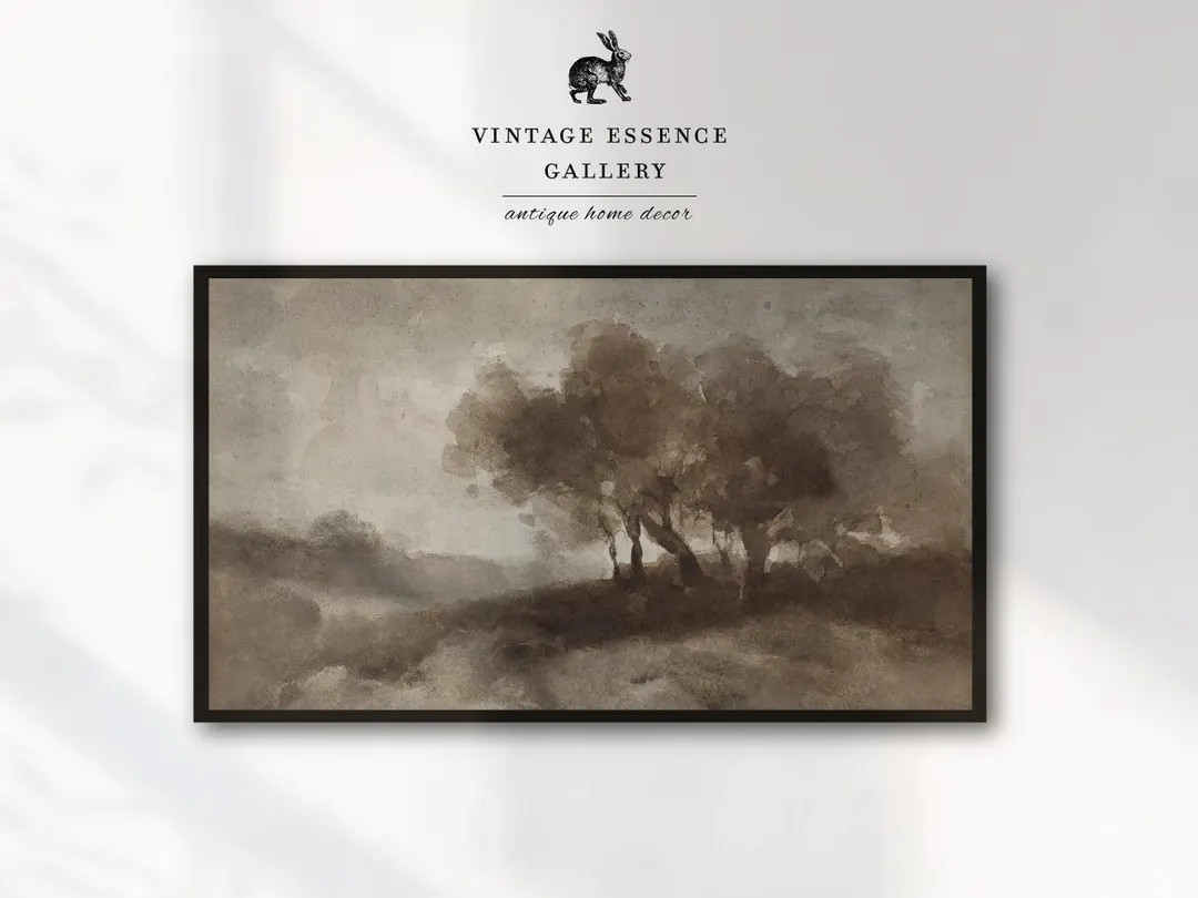 Samsung Frame TV Art Vintage Trees Landscape Foggy Morning Mist Neutral Brown Tones Pastoral Pain... | Etsy (US)