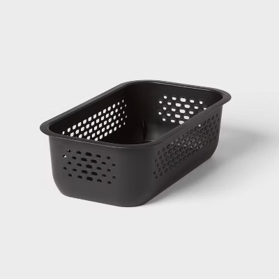 Narrow Small Decorative Plastic Bin Black - Brightroom™: Modern Rectangle, 3.2 Volume, BPA-Free, Cut-Out Handles | Target
