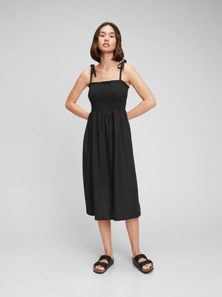 Shoulder-Tie Smocked Midi Dress | Gap Factory