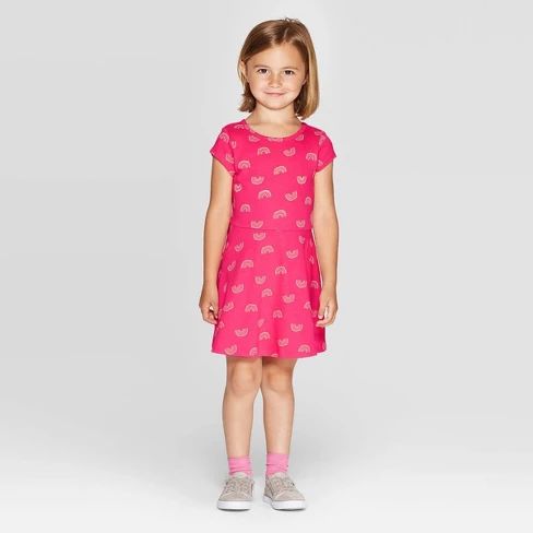Toddler Girls' Short Sleeve Rainbow Print Knit Dress - Cat & Jack™ Pink | Target