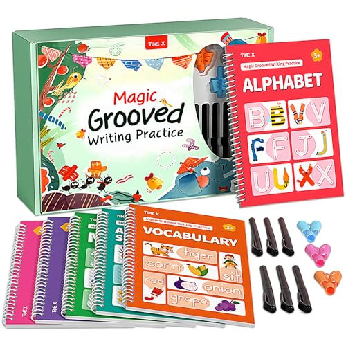 TIME X Magic Grooved Writing Practice Books, Reusable 3D Groove Handwriting Practice Workbooks for Kids Ages 3-8, Large Preschool Writing Books with Disappearing Ink for Kids 5-7 (Practice 6-Books) | Amazon (US)