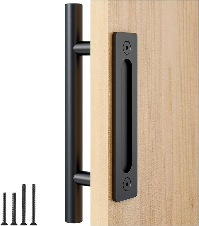 FaithLand 12" Heavy Duty Pull and Flush Door Handle Set in Black, Sliding Barn Door Handle - Fit ... | Amazon (US)
