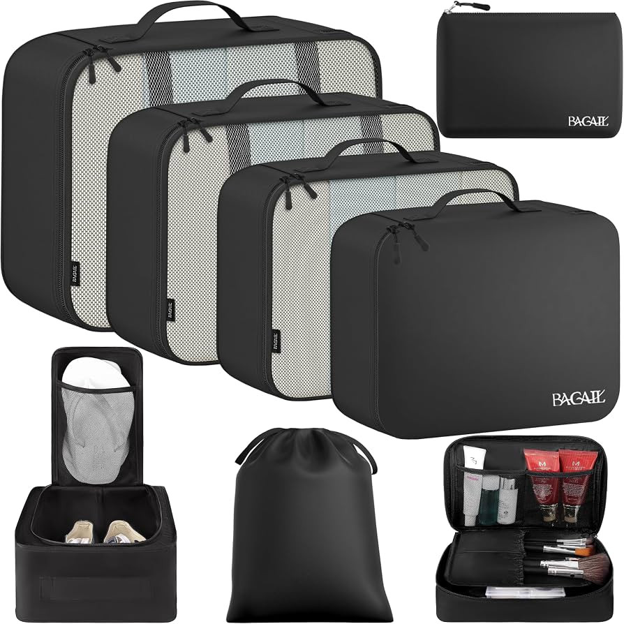 BAGAIL 8 Set Packing Cubes Luggage Packing Organizers for Travel Accessories-Jet Black | Amazon (US)