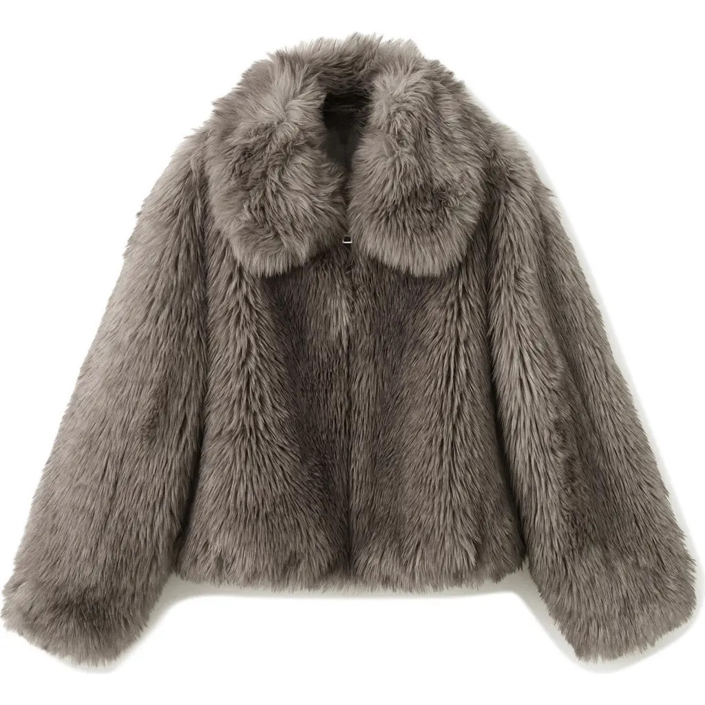 MANGO Faux Fur Front Zip Jacket in Grey at Nordstrom, Size Small | Nordstrom