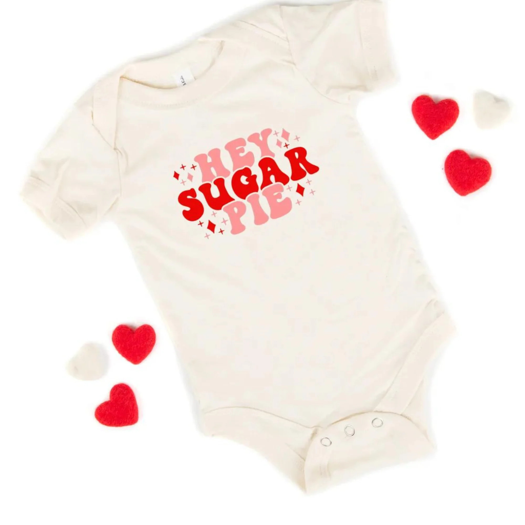 Hey Sugar Pie Stars Short Sleeve Bodysuit, Cream | SpearmintLOVE