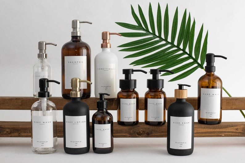 Glass Bottle | Amber or Clear Bottle Soap Dispenser | Hand Wash/Dish Soap/Hand Lotion | Signature... | Etsy (US)