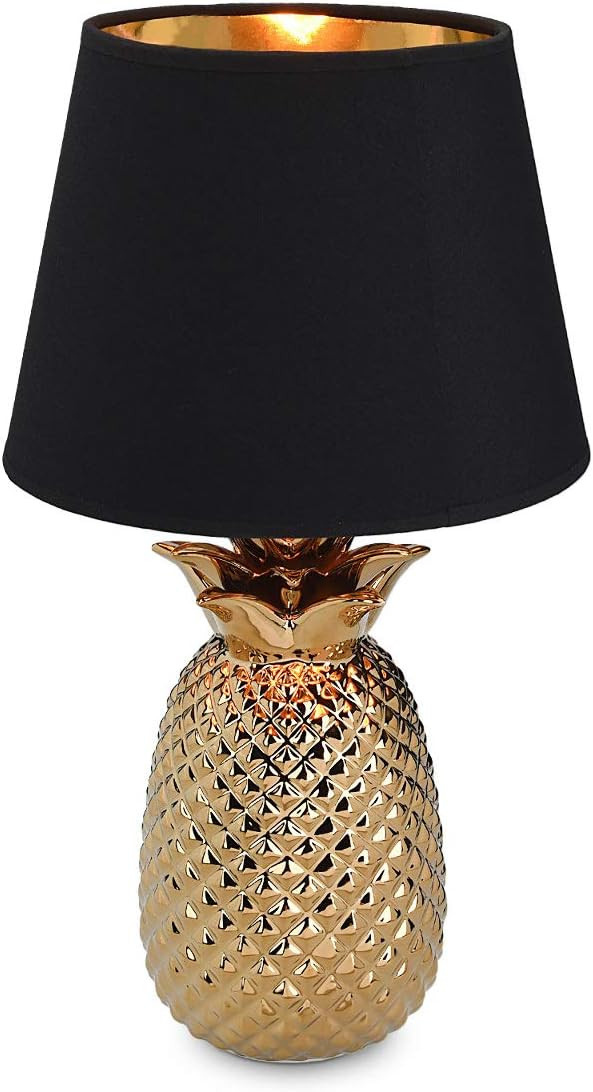 Navaris Gold Pineapple Table Lamp - Mini Lamp 13.8" Tall Light with Ceramic Base for Tables - wit... | Amazon (US)