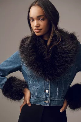 Avec Les Filles Faux-Fur Trim Denim Jacket | Anthropologie (US)