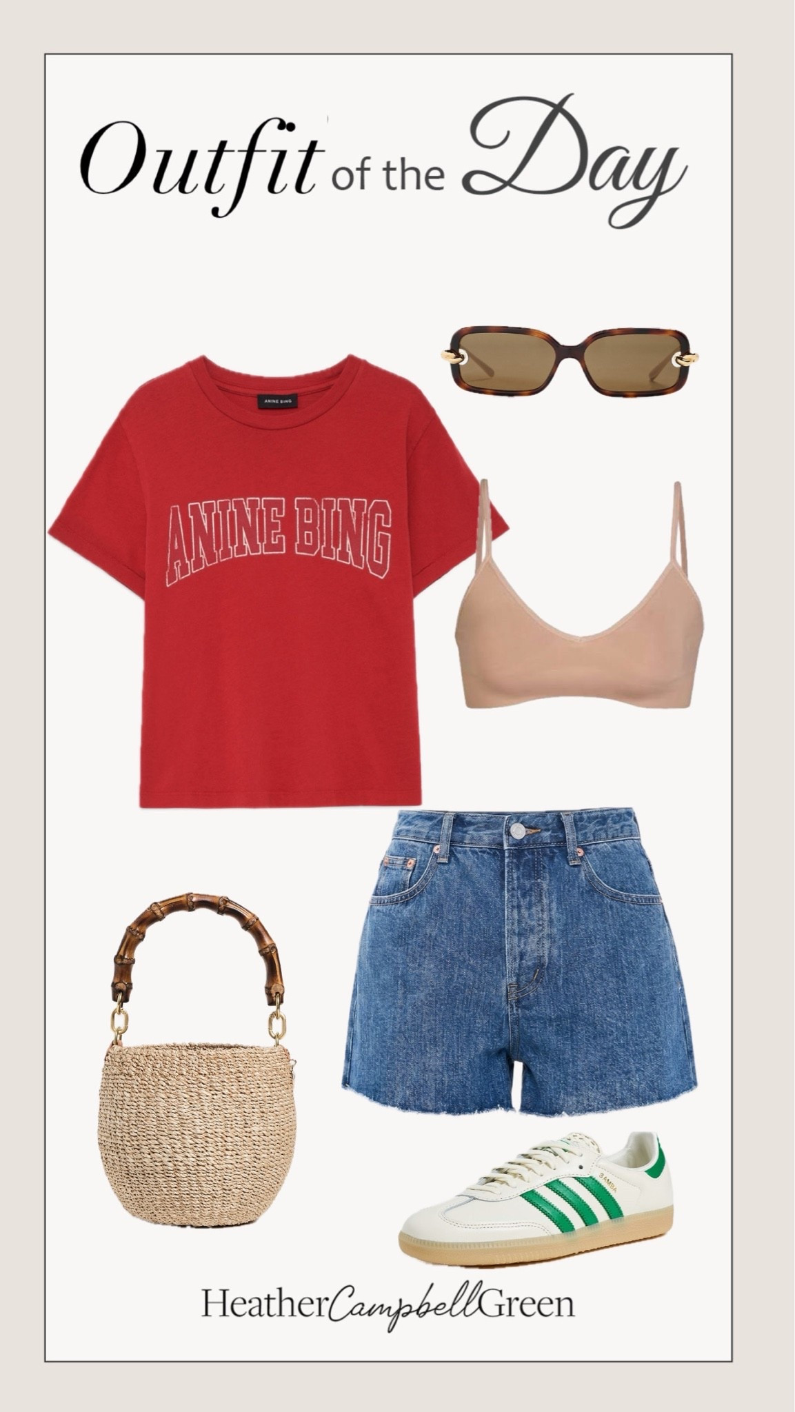 Game day style, but make it effortlessly cool. 🏈

A classic red graphic tee paired with high rise denim shorts, Adidas Samba sneakers, tortoiseshell sunglasses and a woven bamboo handle bag creates the perfect elevated casual outfit for game day, tailgating or an easy weekend look.

I love the mix of sporty staples with polished accessories. It feels relaxed, current and incredibly wearable without looking overly themed.

Shop this game day outfit, red graphic tee, denim shorts, Adidas Samba sneakers, woven bag and tortoiseshell sunglasses all linked here.