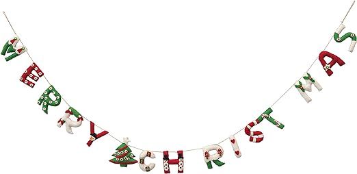 Creative Co-Op 72" Appliqued Wool Felt Merry Christmas Banner Garland, Multicolor | Amazon (US)