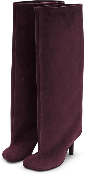 Yishaweiqi Camel Suede Knee High Boots for Women Square Toe Stiletto Heel Long Boots Wide-Calf St... | Amazon (US)