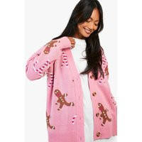 Womens Gingerbread And Candy Cane Christmas Cardigan - Pink - M | boohoo (US & Canada)