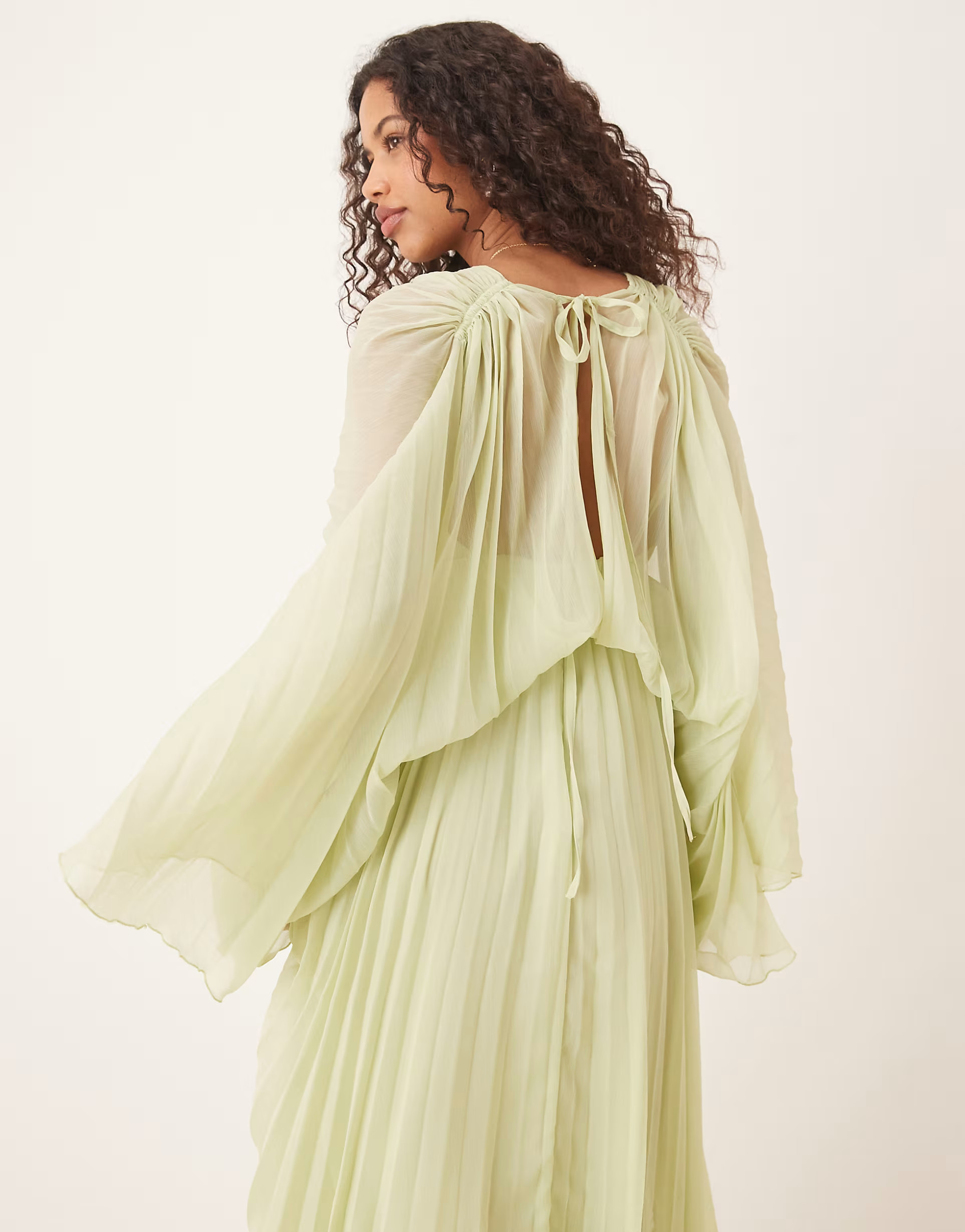ASOS DESIGN pleated chiffon twist front maxi dress in apple green | ASOS (Global)