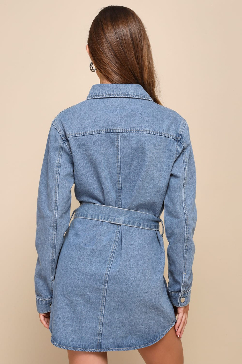 Major Impression Medium Wash Denim Long Sleeve Mini Dress | Lulus