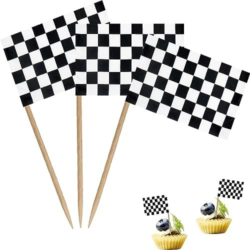 Checkered Black and White Racing Toothpick Flag Race Car Small Mini Cocktail Fruit Cupcakes Toppe... | Amazon (US)