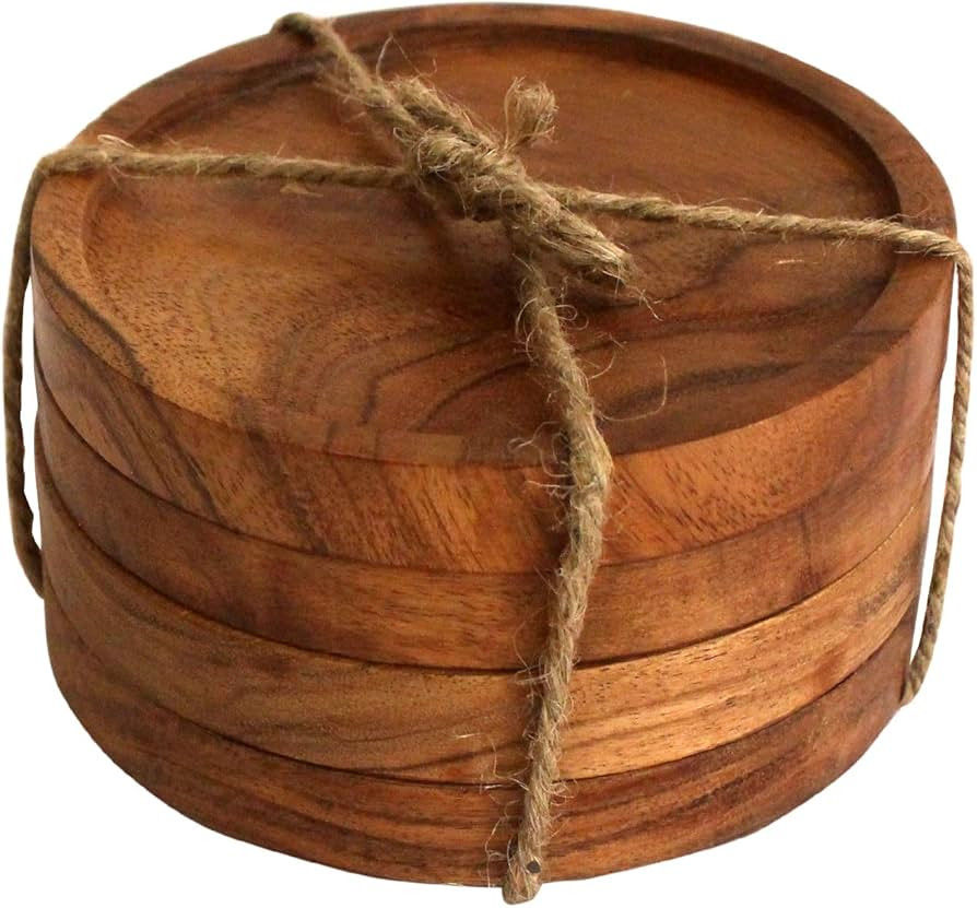 Kaizen Casa Wooden Coasters for Drinks - Natural Acacia Wood Drink Coaster Set for Drinking Glass... | Amazon (US)