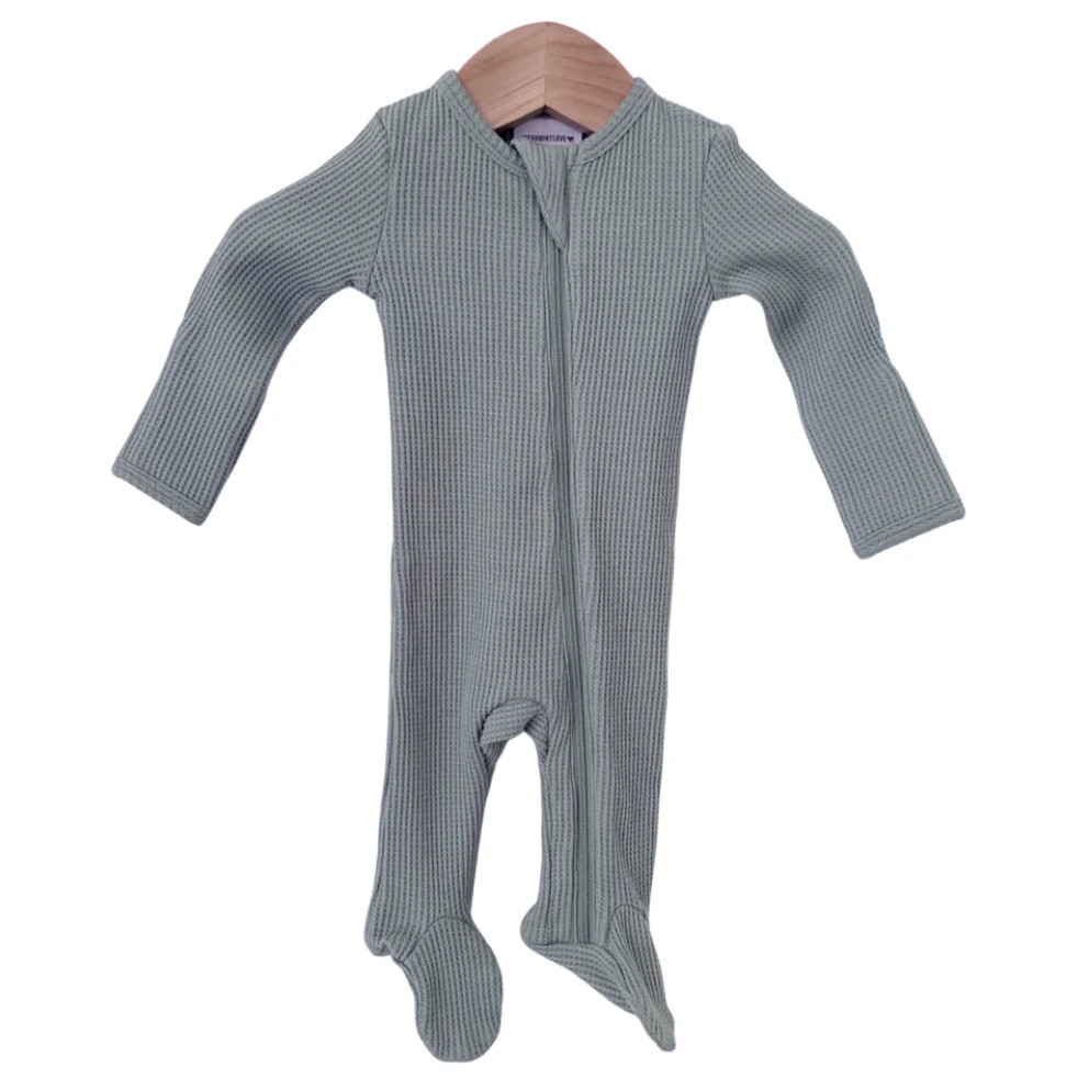 Organic Waffle Basic Zip Footie, Mountain Green | SpearmintLOVE