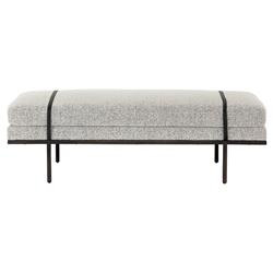 Ronan Modern Classic Grey Performance Upholstered Seat Black Iron Frame Bench | Kathy Kuo Home