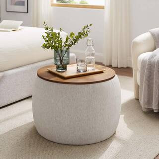 MODWAY Perla Woven Heathered Fabric Upholstered Storage Ottoman in Heathered Weave Ivory EEI-6688... | The Home Depot