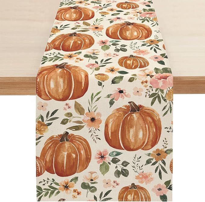 Amazon.com: Sambosk Fall Pumpkin Table Runner, Autumn Thanksgiving Floral Table Runners for Kitch... | Amazon (US)