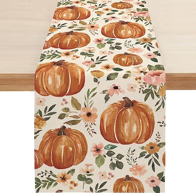 Sambosk Fall Pumpkin Table Runner, Autumn Thanksgiving Floral Table Runners for Kitchen Dining Co... | Amazon (US)
