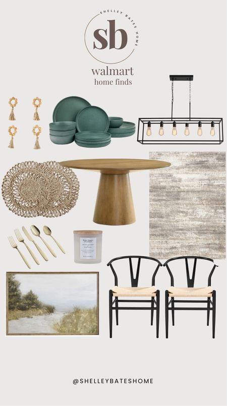 Home finds all from Walmart. So many great pieces for summer. The hints of green are gorgeous! 





Home decor, Walmart furniture, Walmart decor, napkin rings, dish-ware, trivet, placemat, dining table, dining chairs, dining room rug, area rug, wall art, candle, silverware

#LTKHome