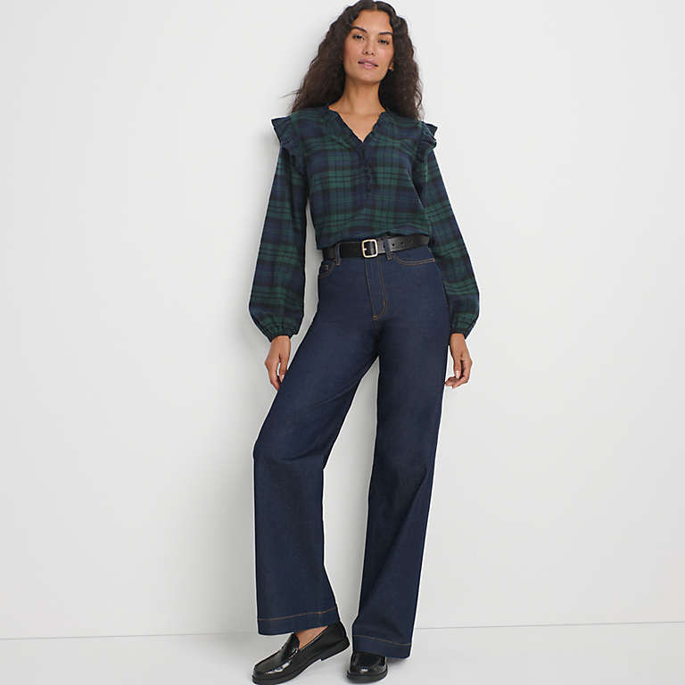 Women's Ruffle Front Flannel Popover Blouse | Lands' End (US)