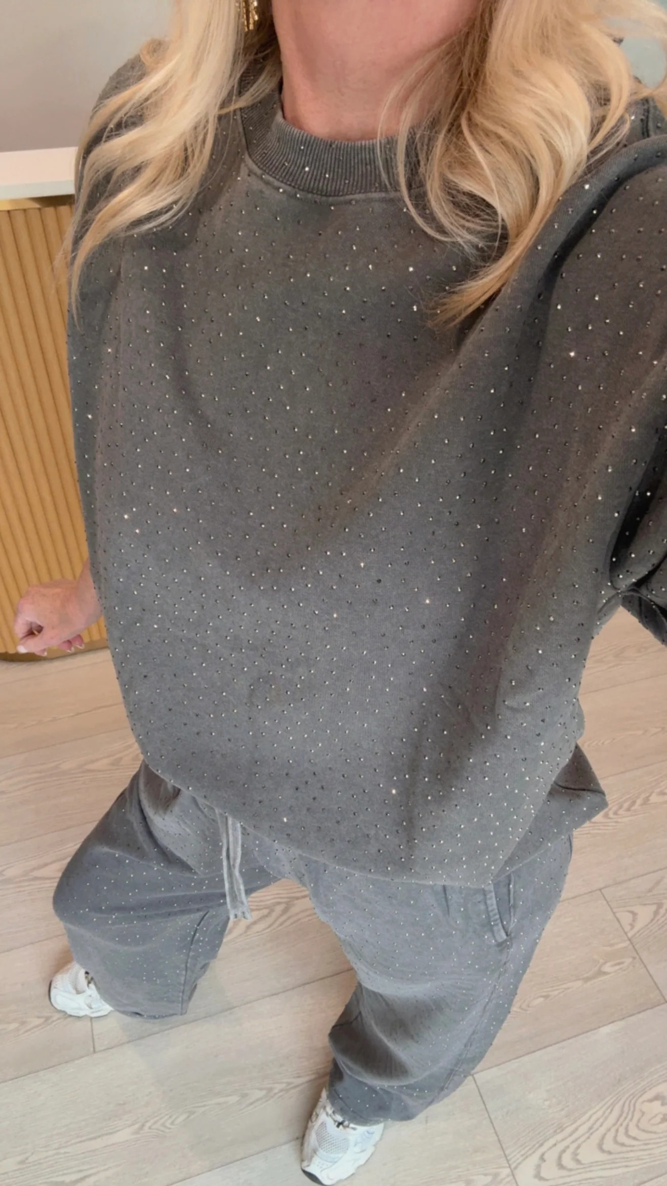 NEW!! "Off Duty" Rhinestone Sweatshirt in Grey | Glitzy Bella