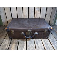 Antique Fibre Suitcase | Brown Travel Luggage Trunk Rustic Storage Case With Metal Latches 20x13.5x6.5 | Etsy (US)