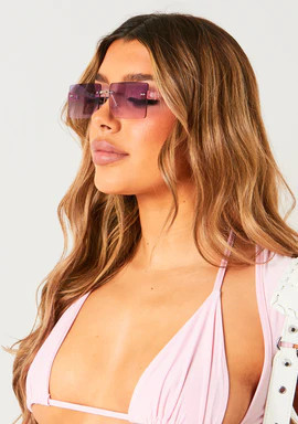 Bella Pink Lense Frameless Sunglasses | Missy Empire (UK)
