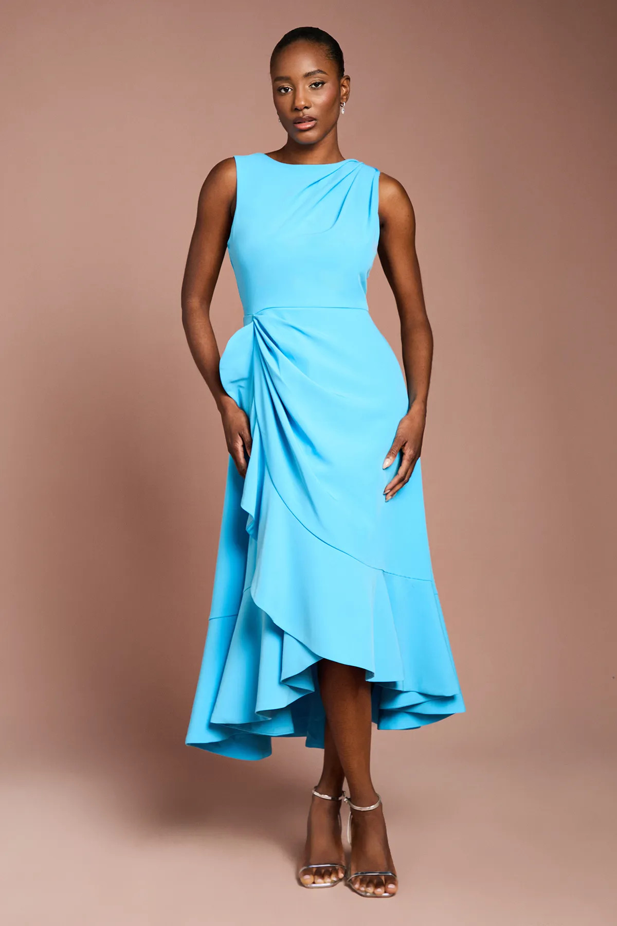 Blue Coast Crepe Ruffle Dress With Low Back | Oasis | Oasis UK & IE