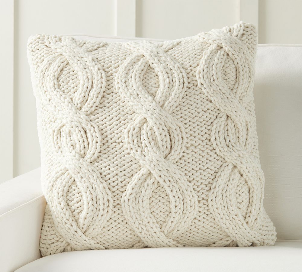 Alpine Handknit Cable Sherpa Back Pillow Cover | Pottery Barn (US)