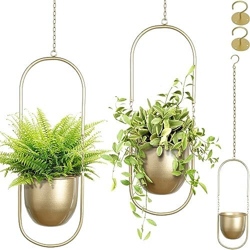 AceList Boho Hanging Planter for Indoor Plants - Set of 2 Gold Metal Wall Planter 5.7Inch with Ho... | Amazon (US)