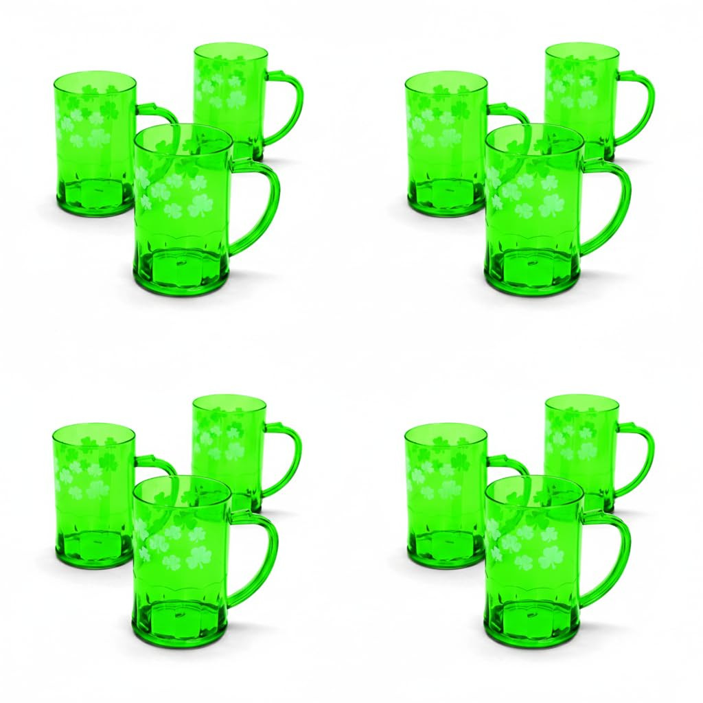 Fun Express St. Patrick's Day Shamrock Mugs - Premium Reusable Hard Plastic Party Cups Set of 12 ... | Amazon (US)