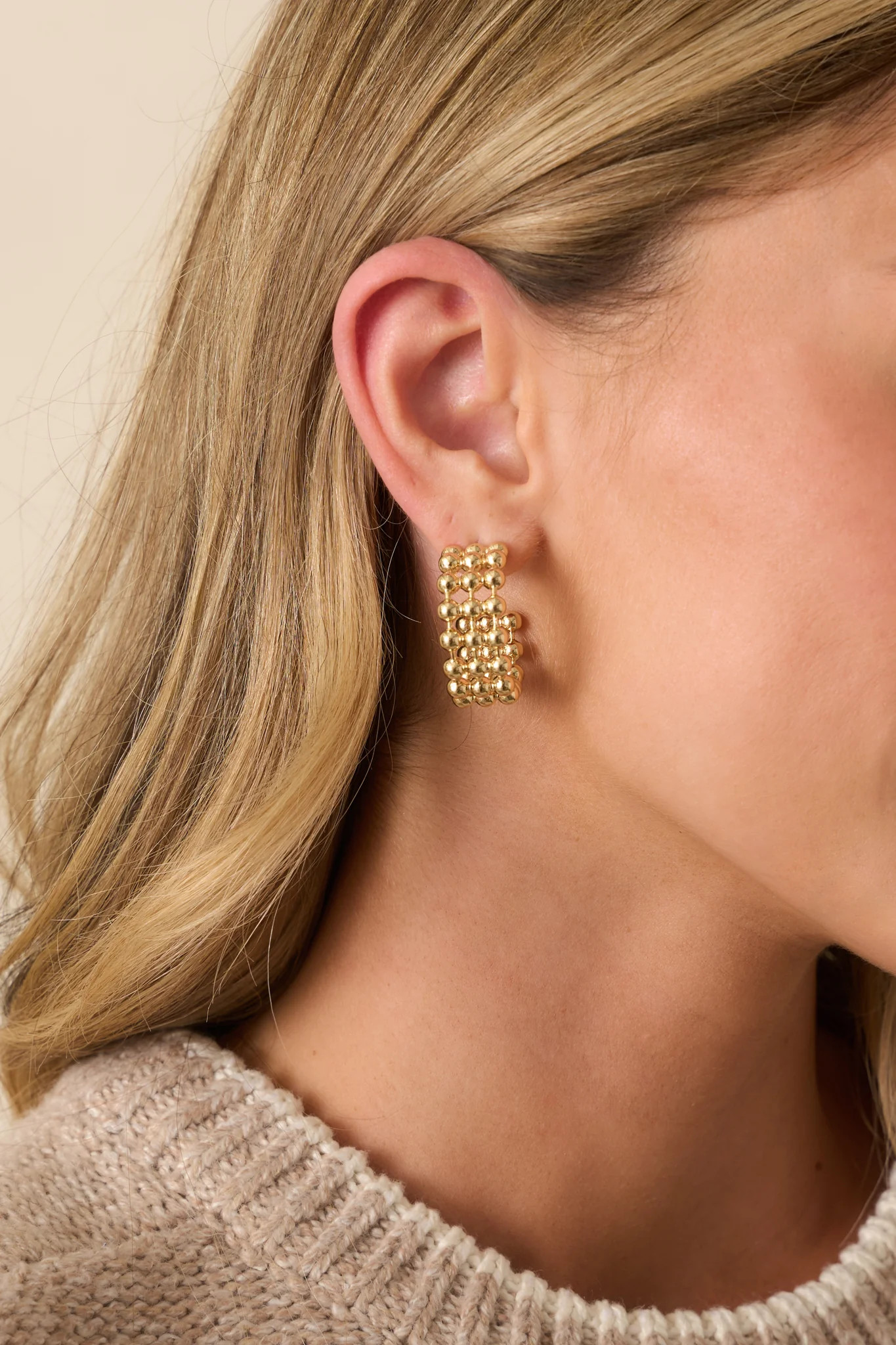 Clear Direction Gold Textured Hoop Earrings | Red Dress