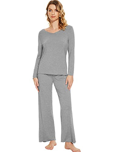 WiWi Pajamas Sets for Women Soft Long Sleeve Tops and Pants Sleepwear Ladies Pjs Viscose from Bam... | Amazon (US)