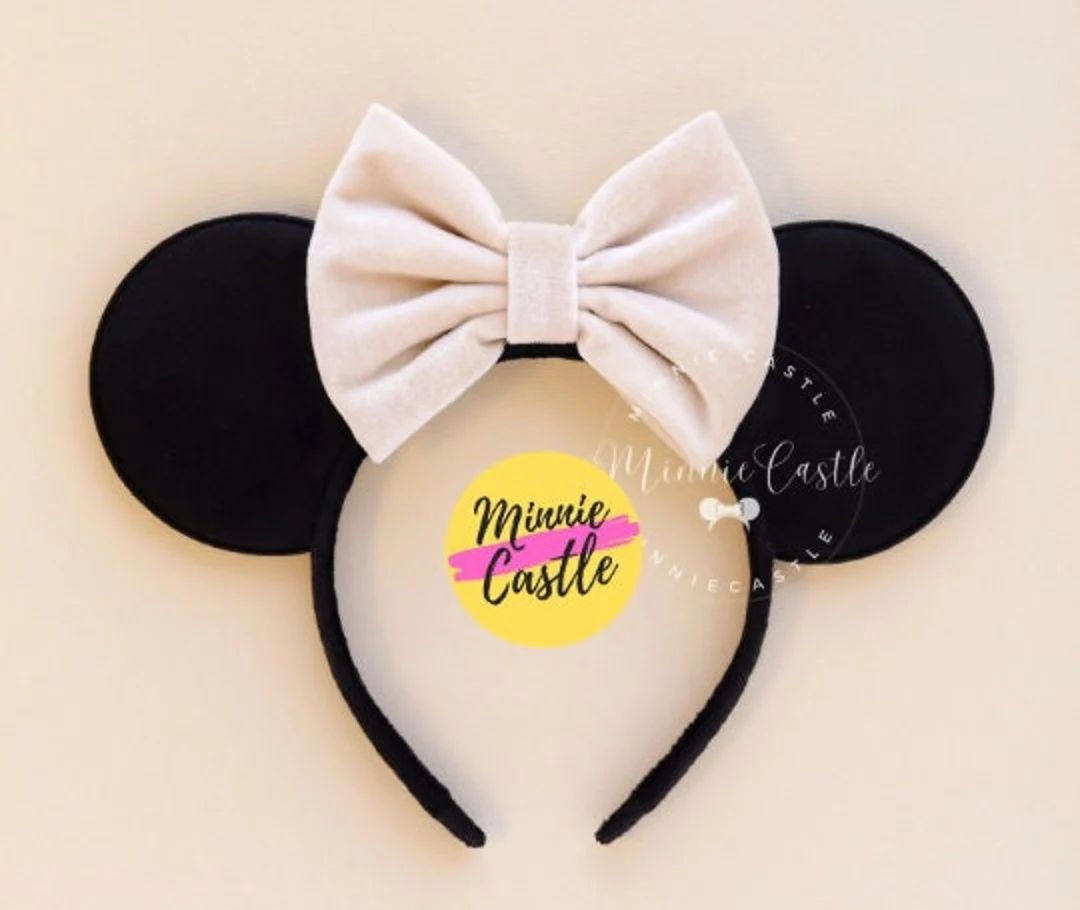 Mickey Ears, Ivory Bow Mouse Ears, Minnie Ears, Velvet Mickey Ears, Minnie Ears, Mouse Ears Headb... | Etsy (US)