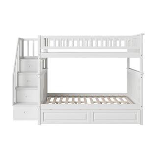 Columbia Staircase Bunk Bed Full Over Full with 2 Raised Panel Bed Drawers in White | The Home Depot