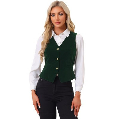 INSPIRE CHIC Women's Steampunk Velvet Sleeveless Button-Down V-Neck Suit Vest X-Large Dark Green | Target