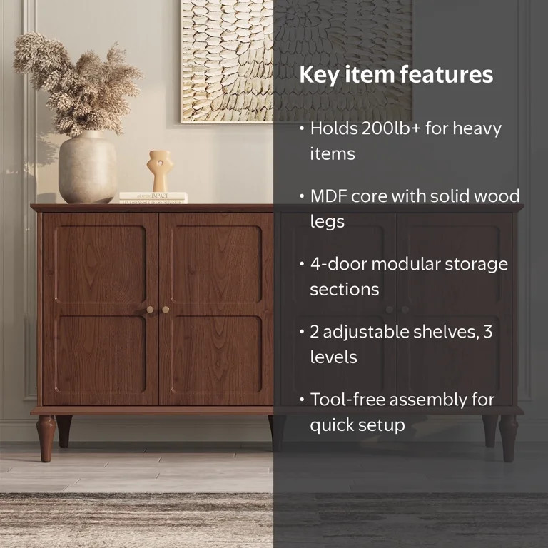 CBJCBJ Mid-Century 58'' Wood 4 Door Sideboard Buffet Cabinet for Living Dining & Bedroom (Brown) | Walmart (US)