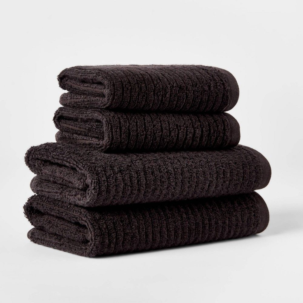 4pk Quick Dry Ribbed Hand/Wash Towel Set Washed Black - Threshold | Target