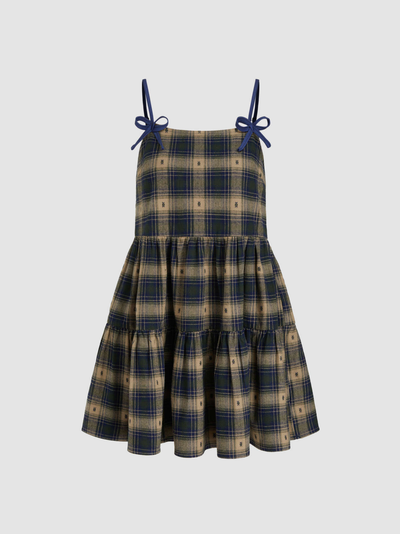 Woven Square Neck Tartan Bowknot Mini Dress | Cider
