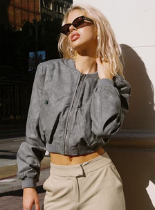 Allure Faux Leather Bomber Jacket Cloud | Princess Polly US