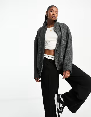 4th & Reckless oversized wool look bomber jacket in grey marl | ASOS (Global)