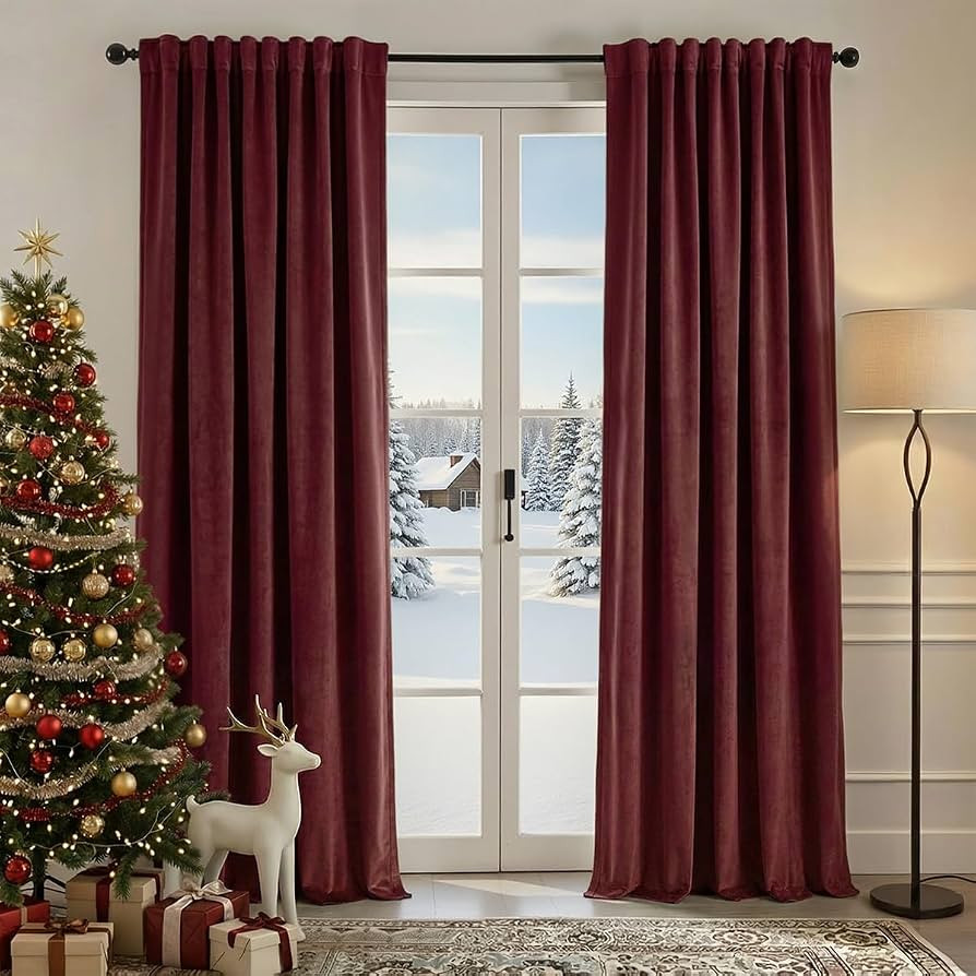 Nemia Burgundy Velvet Curtains Thermal Insulated Blackout Curtain for Bedroom Window Living Room ... | Amazon (US)