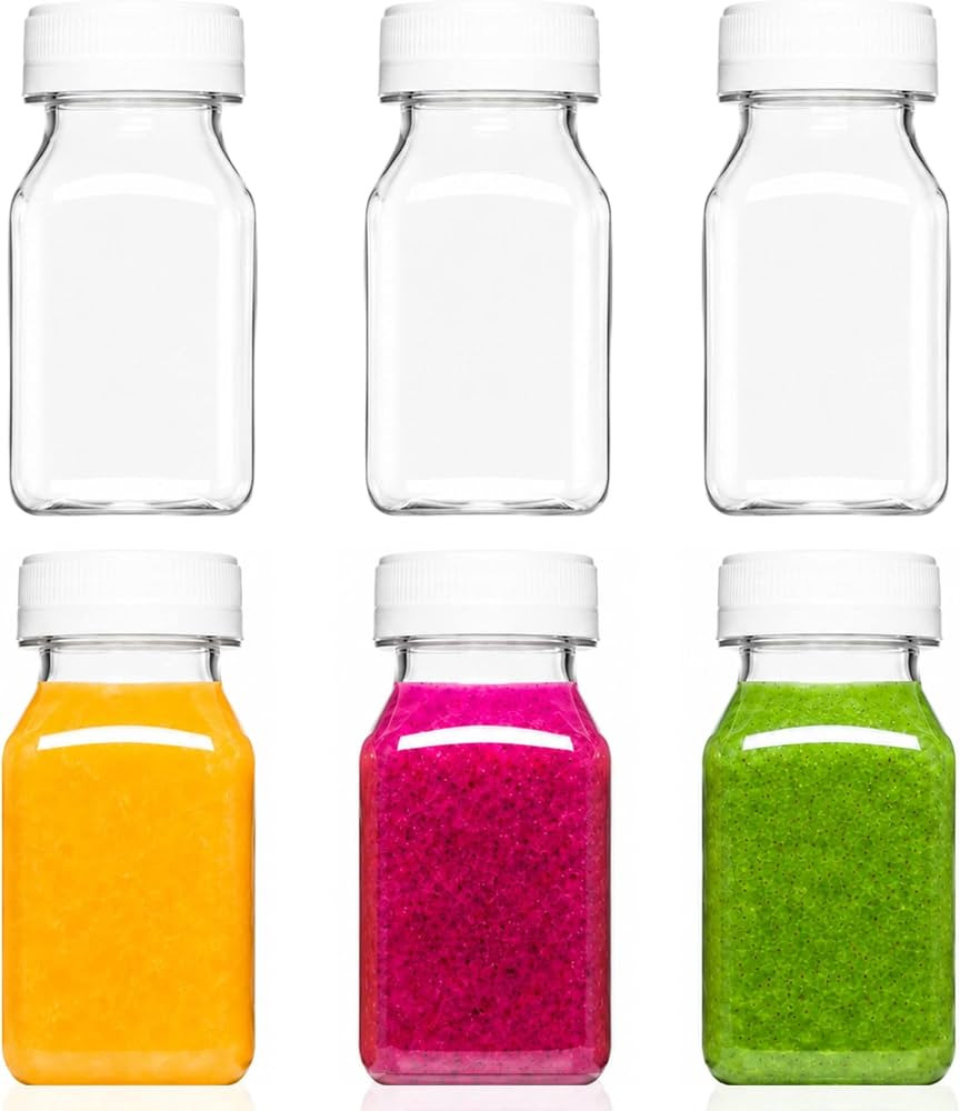 Norcalway 4 Oz Small Plastic Bottles with Black Caps for Liquids - Ginger Shot Lids, Wellness Jui... | Amazon (US)