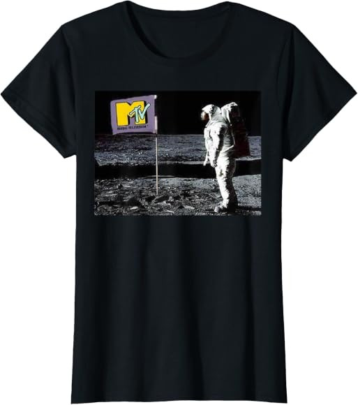 MTV Man On The Moon Logo Flag Graphic Short Sleeve T-Shirt | Amazon (US)